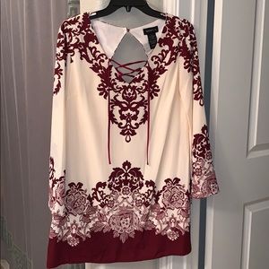Cream and Maroon Printed Dress